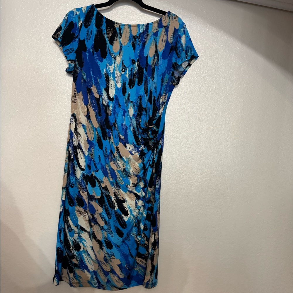 dressbarn Blue and Black Abstract Midi Dress